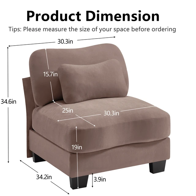 Alt view image 4 of 5 - Armless Sofa Chenille Fabric Pillow Dust, Rose Dust