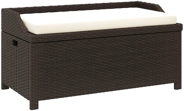 Main image of 34 Gallon Outdoor Wicker Storage Bench Deck Box, Rattan Patio Furniture Pool Storage Bin Container with Interior