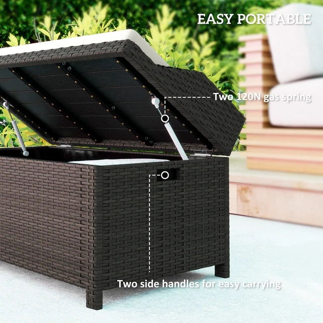 Alt view image 5 of 7 - 34 Gallon Outdoor Wicker Storage Bench Deck Box, Rattan Patio Furniture Pool Storage Bin Container with Interior