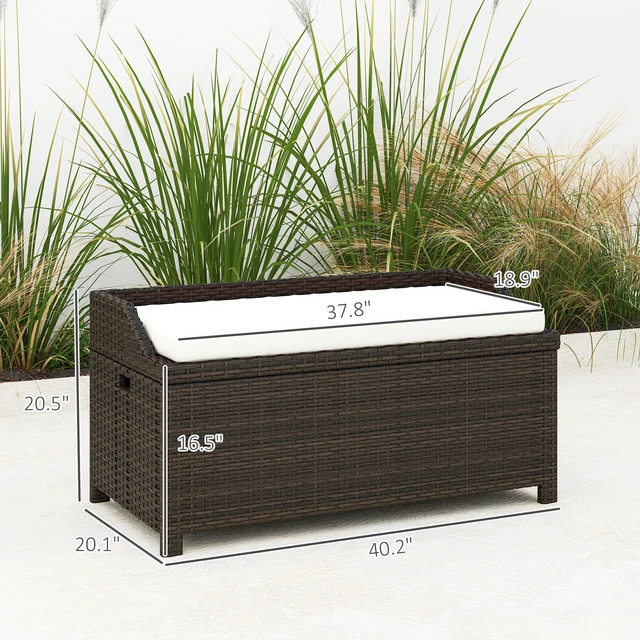 Alt view image 7 of 7 - 34 Gallon Outdoor Wicker Storage Bench Deck Box, Rattan Patio Furniture Pool Storage Bin Container with Interior