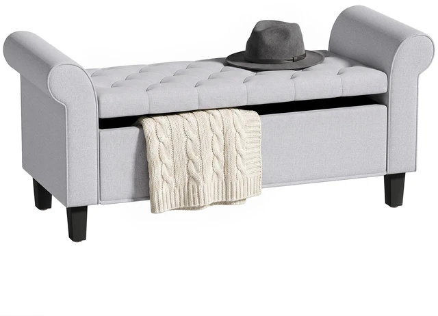 Main image of 47 Inch Storage Ottoman Bench, Tufted Long Ottoman with Storage Chest Rolled Arms Safety Hinge Wooden Legs Upholstered