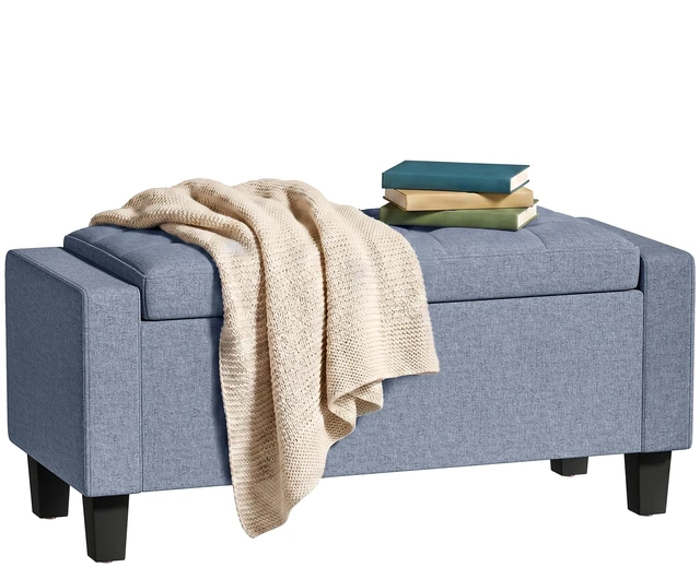 Main image of 36.6 Inch Tufted Fabric Rectangular Storage Ottoman, Sitting Bench with Armrests and Wooden Legs Holds 528 LBS