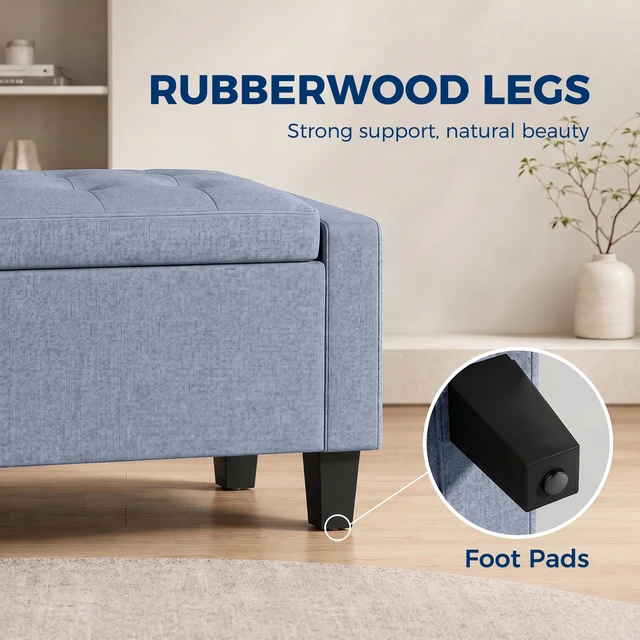 Alt view image 3 of 7 - 36.6 Inch Tufted Fabric Rectangular Storage Ottoman, Sitting Bench with Armrests and Wooden Legs Holds 528 LBS