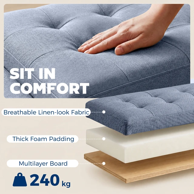 Alt view image 5 of 7 - 36.6 Inch Tufted Fabric Rectangular Storage Ottoman, Sitting Bench with Armrests and Wooden Legs Holds 528 LBS