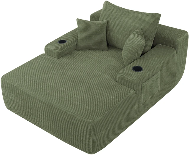 Alt view image 6 of 6 - Convertible Chaise Lounge Chair with Wide Armrest and Throw Pillows, Sleeper Sofa Bed Armchair with Cup Holder