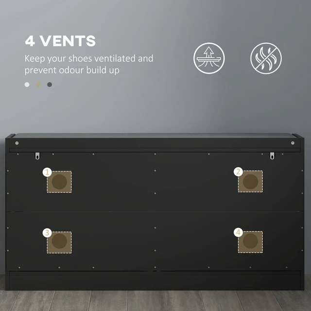 Alt view image 2 of 7 - Shoe Bench, Entryway Bench with Flip Drawers Seating Cushion and Vents for Pairs Shoes, Black, Polyester, Storage