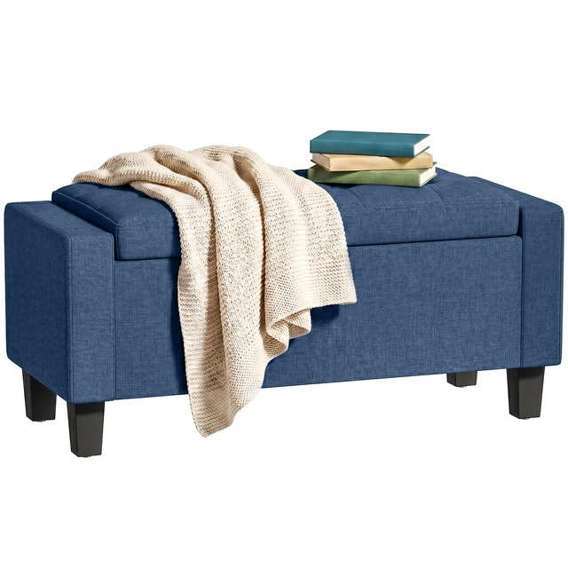 Main image of 36.6 Inch Tufted Fabric Rectangular Storage Ottoman, Sitting Bench with Armrests and Wooden Legs Holds 528 LBS