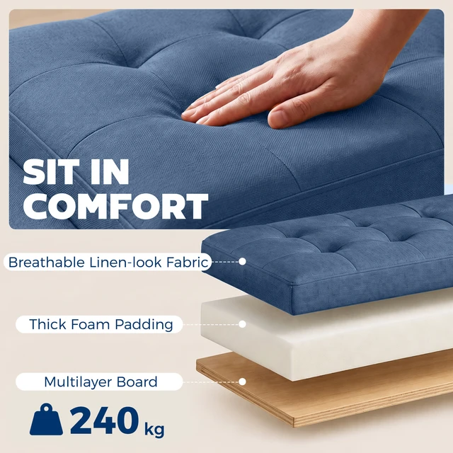 Alt view image 5 of 7 - 36.6 Inch Tufted Fabric Rectangular Storage Ottoman, Sitting Bench with Armrests and Wooden Legs Holds 528 LBS