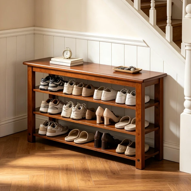 Main image of Solid Shoe Bench, Shoe Rack for Entryway Storage Bench Entryway 3 Tier Adjustable Shelves 39.4 Inch Wide Slim