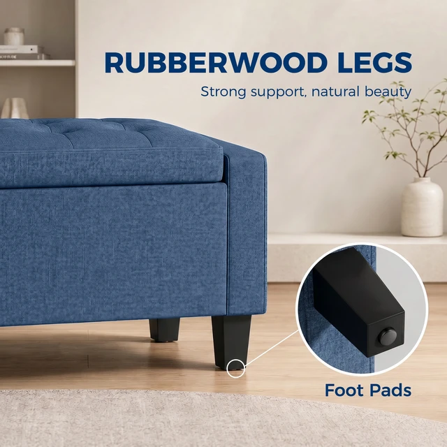 Alt view image 3 of 7 - 36.6 Inch Tufted Fabric Rectangular Storage Ottoman, Sitting Bench with Armrests and Wooden Legs Holds 528 LBS
