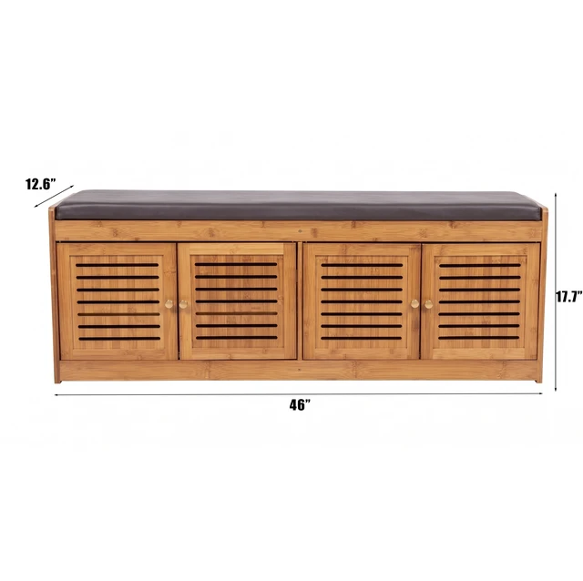 Alt view image 2 of 7 - Bamboo Low Shoe Cabinet Low Profile Storage Cabinet, Shoe Storage Bench with Doors 46 Inch Changing Bench Entry Way