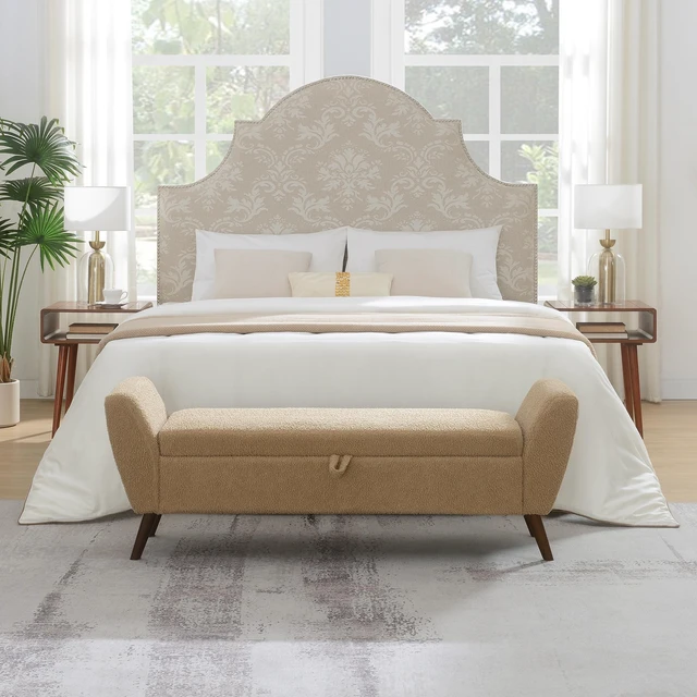 Main image of Video Provided 60 Inch Storage Bench with Mid Centruy Wood Legs, Bench with Storage for Living and Comfort Padded