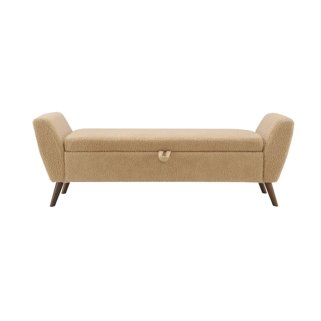 Alt view image 4 of 7 - Video Provided 60 Inch Storage Bench with Mid Centruy Wood Legs, Bench with Storage for Living and Comfort Padded