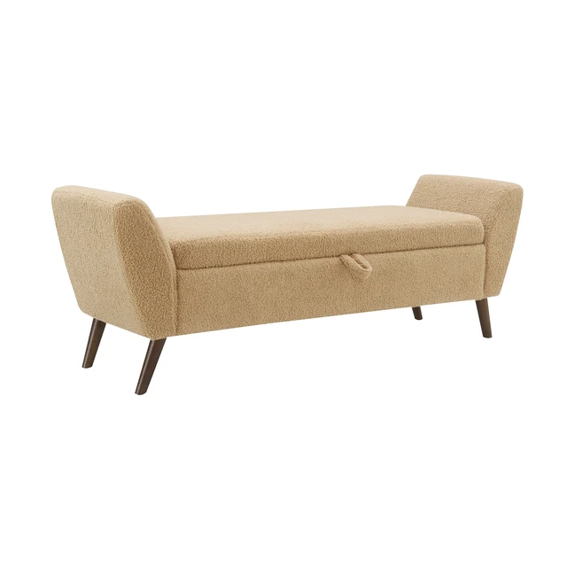 Alt view image 5 of 7 - Video Provided 60 Inch Storage Bench with Mid Centruy Wood Legs, Bench with Storage for Living and Comfort Padded