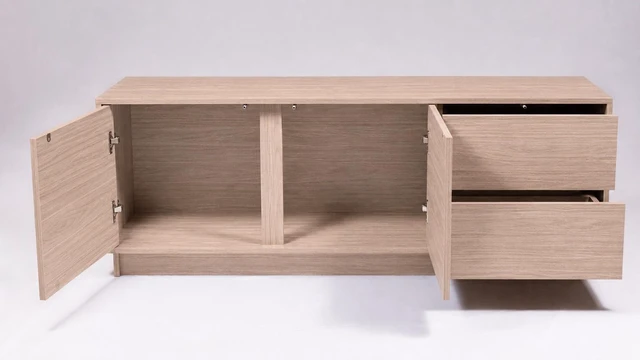 Alt view image 7 of 7 - TV Stand for Tvs 60 Inches, Entertainment Center Two Doors and Two Drawers Thar, Natural Walnut, Melamine, TV