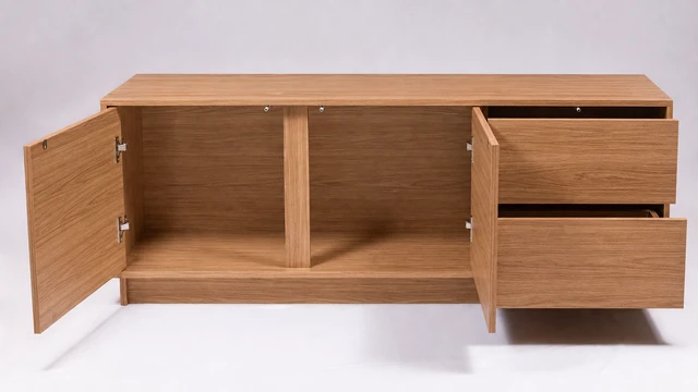 Alt view image 3 of 7 - TV Stand for Tvs 60 Inches, Entertainment Center Two Doors and Two Drawers Hannover, Oak, Melamine, TV Entertainment