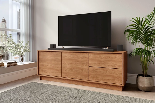 Main image of TV Stand for Tvs 60 Inches, Entertainment Center Two Doors and Two Drawers Hannover, Oak, Melamine, TV Entertainment