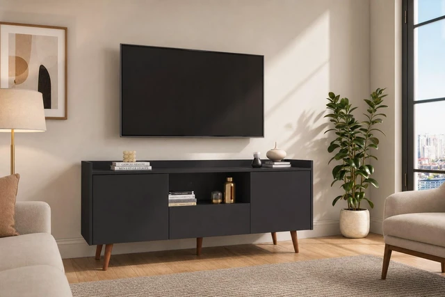 Main image of TV Stand for Tvs 60 Inches, Entertainment Center with Open Storage Shelf Two Doors One Drawer and Cable Management