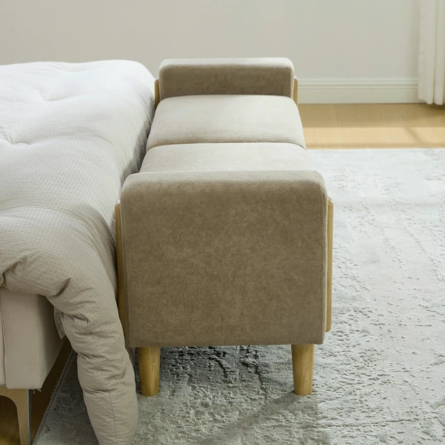 Alt view image 5 of 7 - 65.67 Inch Wide Upholstered Storage Bench with Double Lids, Chenille Fabric Foot Stool with Armrest Bench Daybed