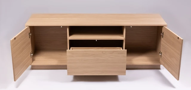 Alt view image 6 of 6 - TV Stand for Tvs 65 Inches, Entertainment Center Two Doors One Drawer and One Open Shelf Thar, Walnut, Melamine, TV
