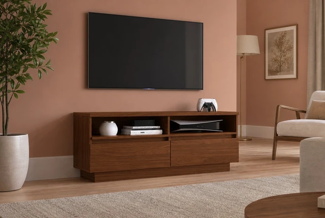 Main image of TV Stand for Tvs 50 Inches, Entertainment Center Two Drawers Caiena, Walnut, Melamine, TV Entertainment Furniture