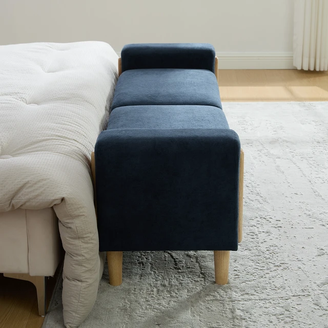 Alt view image 5 of 7 - 65.67 Inch Wide Upholstered Storage Bench with Double Lids, Chenille Fabric Foot Stool with Armrest Bench Daybed