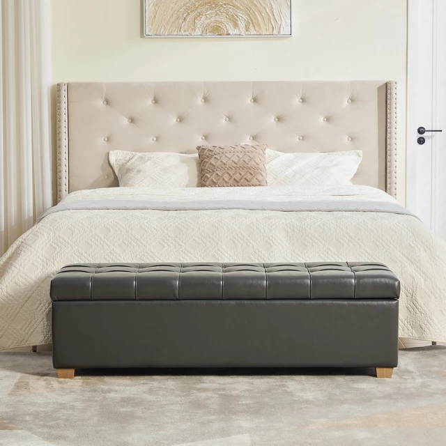 Alt view image 3 of 7 - 60.2 Inch Wide Chenille Upholstered Storage End Bed Bench, Tufted Flip Top Accent Window Bench Footrest Stool Ottoman