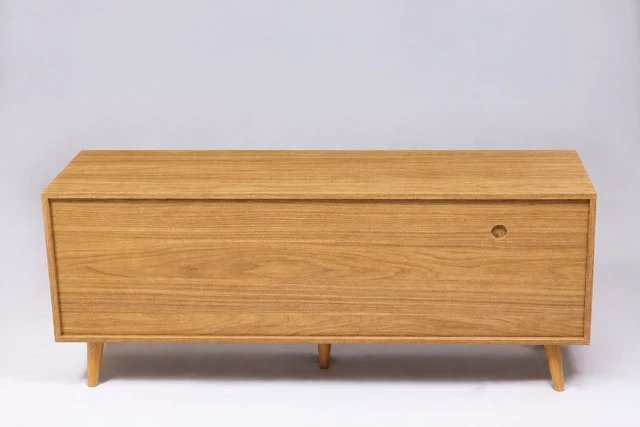 Alt view image 3 of 5 - TV Stand for Tvs 60 Inches, Entertainment Center Two Doors and Two Open Shelves Hannover, Oak, Melamine, TV