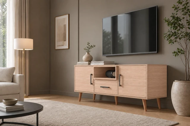 Main image of TV Stand for Tvs 60 Inches, Entertainment Center Two Doors One Drawer and One Open Shelf Thar, Walnut, Melamine, TV