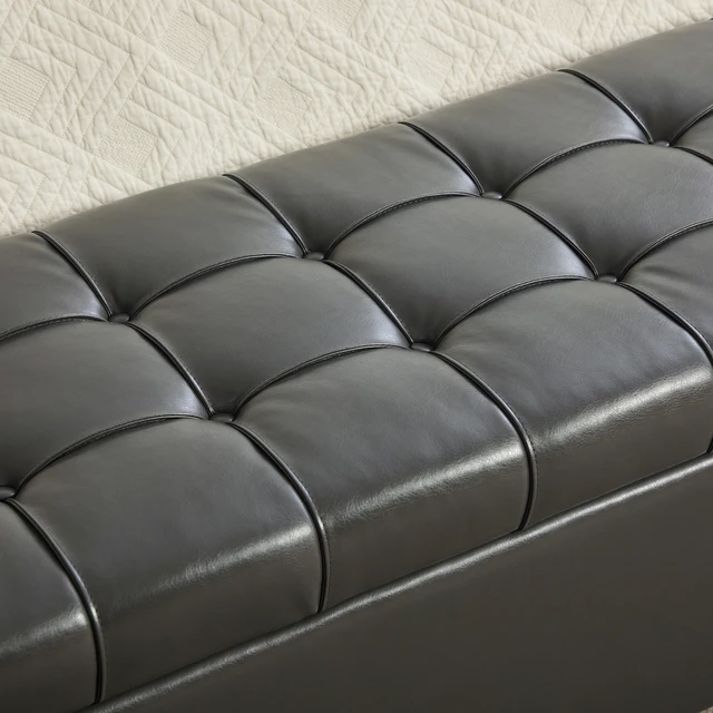 Alt view image 7 of 7 - 60.2 Inch Wide Chenille Upholstered Storage End Bed Bench, Tufted Flip Top Accent Window Bench Footrest Stool Ottoman