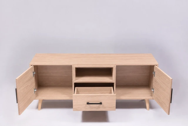 Alt view image 3 of 5 - TV Stand for Tvs 60 Inches, Entertainment Center Two Doors One Drawer and One Open Shelf Thar, Walnut, Melamine, TV
