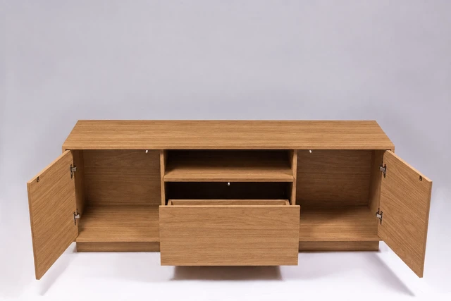Alt view image 3 of 5 - TV Stand for Tvs 65 Inches, Entertainment Center Two Doors One Drawer and One Open Shelf Hannover, Oak, Melamine, TV