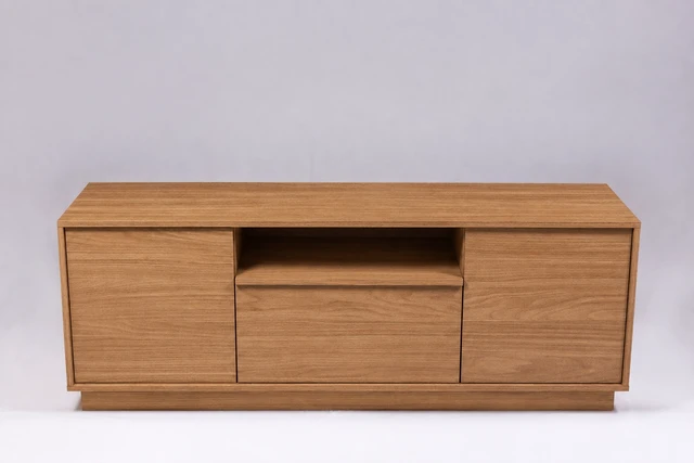 Alt view image 2 of 5 - TV Stand for Tvs 65 Inches, Entertainment Center Two Doors One Drawer and One Open Shelf Hannover, Oak, Melamine, TV