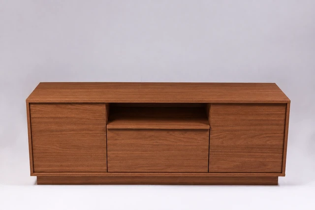 Alt view image 4 of 5 - TV Stand for Tvs 65 Inches, Entertainment Center Two Doors One Drawer and One Open Shelf Caiena, Walnut, Melamine, TV