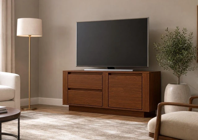 Main image of TV Stand for Tvs 50 Inches, Entertainment Center One Door and Two Drawers Caiena, Walnut, Melamine, TV Entertainment