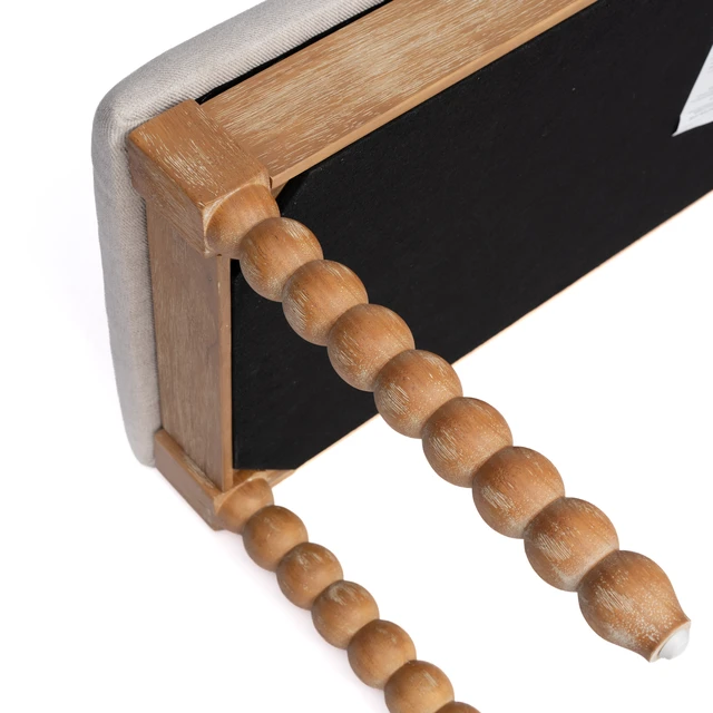 Alt view image 7 of 7 - Wooden Storage Bench with Soft Cushion Turned Spindle Legs, Natural Finish Linen Upholstered Seat Mid-Century
