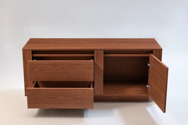 Alt view image 4 of 5 - TV Stand for Tvs 50 Inches, Entertainment Center One Door and Two Drawers Caiena, Walnut, Melamine, TV Entertainment