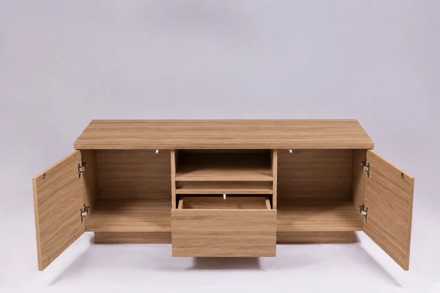 Alt view image 4 of 5 - TV Stand for Tvs 50 Inches, Entertainment Center One Drawer and Two Doors Hannover, Oak, Melamine, TV Entertainment