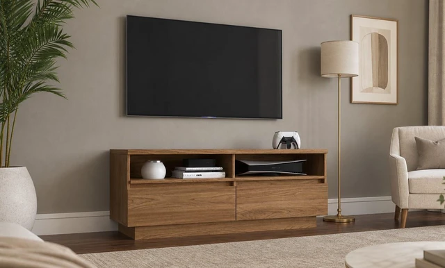Main image of TV Stand for Tvs 50 Inches, Entertainment Center Two Drawers Hannover, Oak, Melamine, TV Entertainment Furniture
