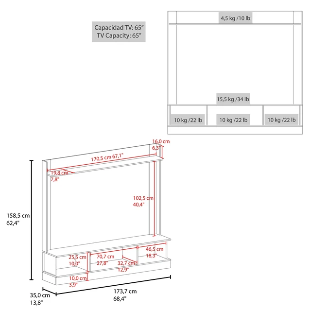 Alt view image 6 of 7 - TV Entertainment Center Media Console with Storage, Wenge, Particle Board, TV Entertainment Furniture