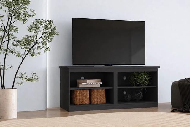 Main image of TV Stand for Tvs 50 Inch, Entertainment Center with Open Storage Shelves and Cable Management, Carbon Gray, Melamine