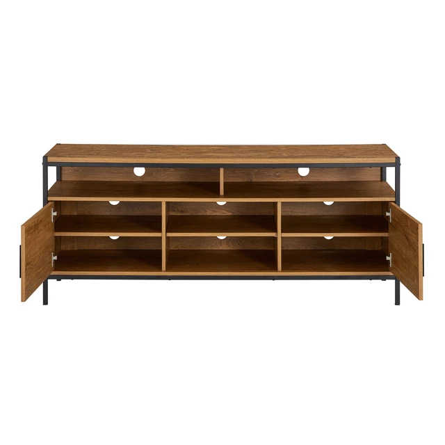 Alt view image 2 of 6 - TV Media Stand for Tvs Inchwith Two Doors, Dark Brown, MDF, TV Entertainment Furniture