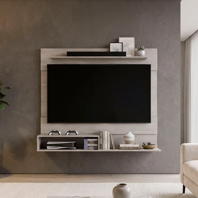 Main image of Floating Wall-Mounted TV Stand with Media Storage, Dark Oak, Particle Board, TV Entertainment Furniture