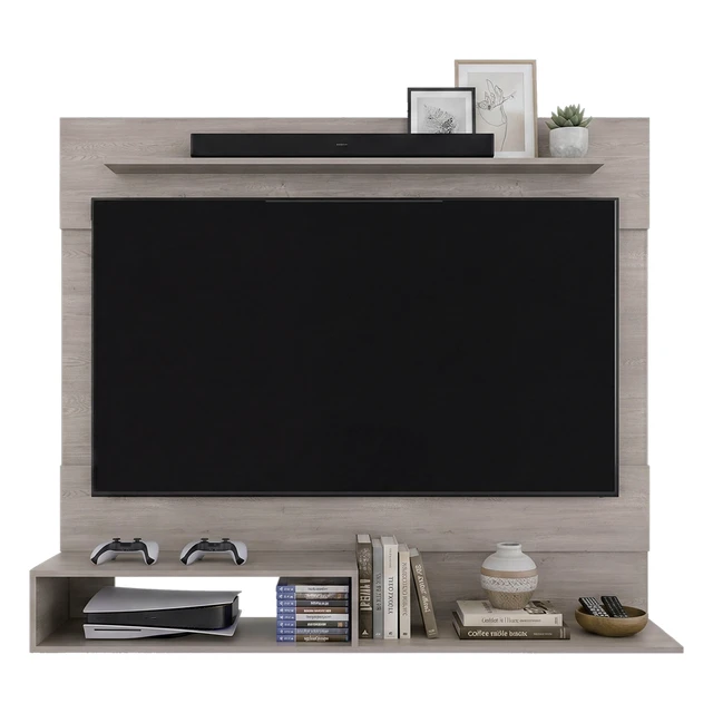 Alt view image 3 of 7 - Floating Wall-Mounted TV Stand with Media Storage, Dark Oak, Particle Board, TV Entertainment Furniture