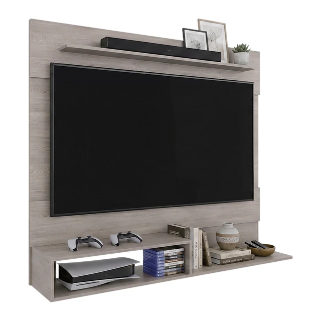 Alt view image 2 of 7 - Floating Wall-Mounted TV Stand with Media Storage, Dark Oak, Particle Board, TV Entertainment Furniture