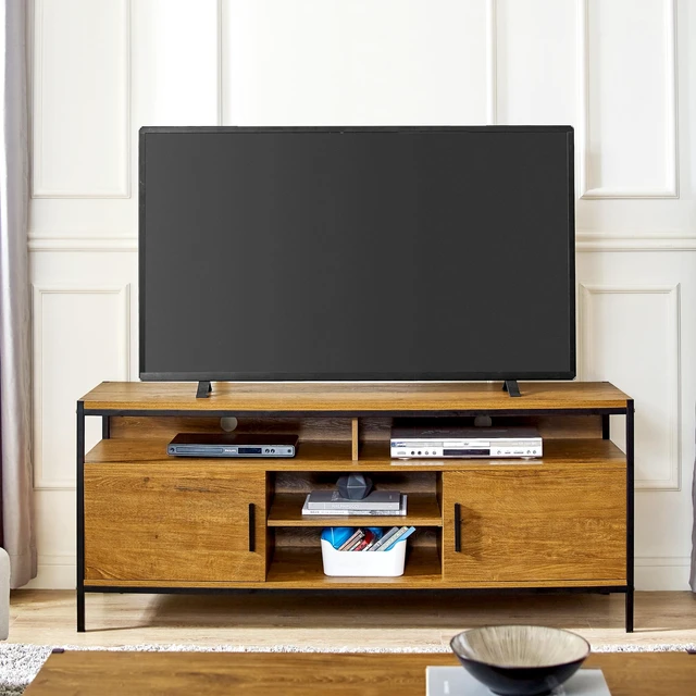 Main image of TV Media Stand for Tvs Inchwith Two Doors, Dark Brown, MDF, TV Entertainment Furniture
