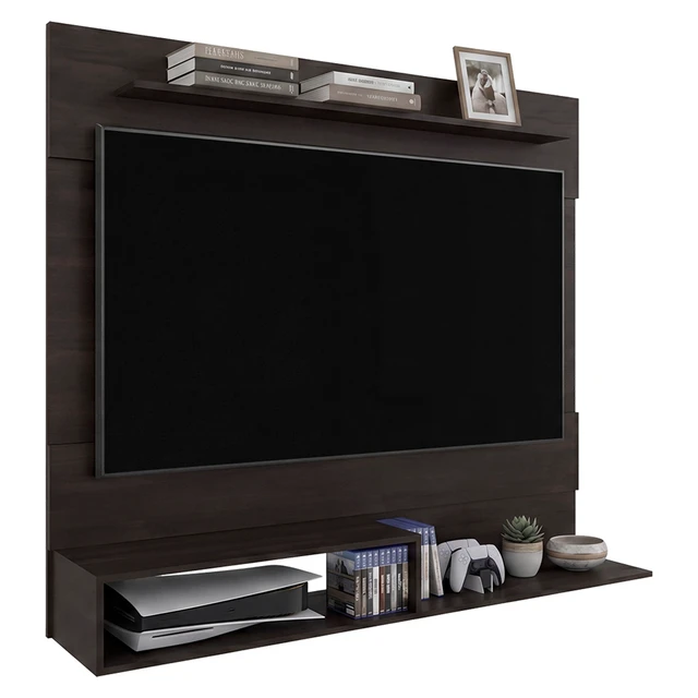 Alt view image 2 of 7 - Stained Floating Wall-Mounted TV Stand with Media Storage, Walnut, Particle Board, TV Entertainment Furniture