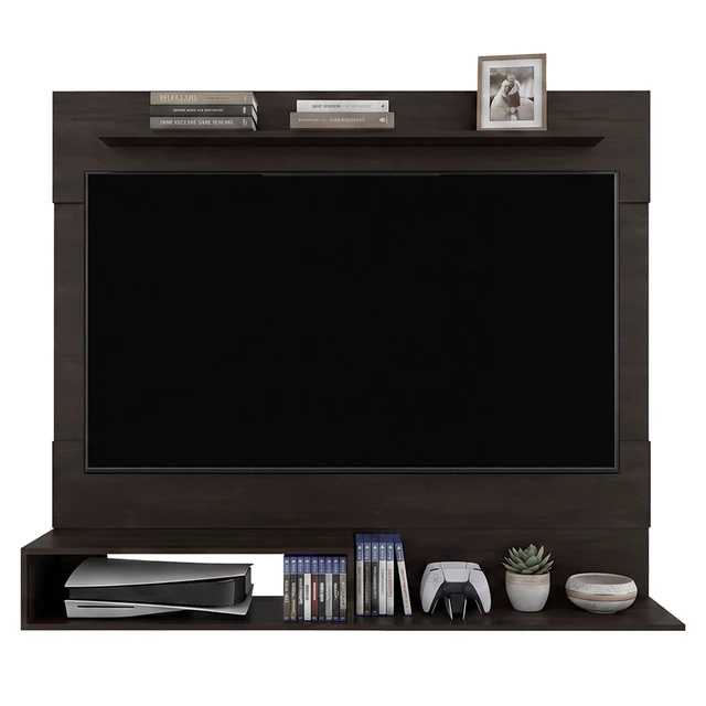 Alt view image 3 of 7 - Stained Floating Wall-Mounted TV Stand with Media Storage, Walnut, Particle Board, TV Entertainment Furniture