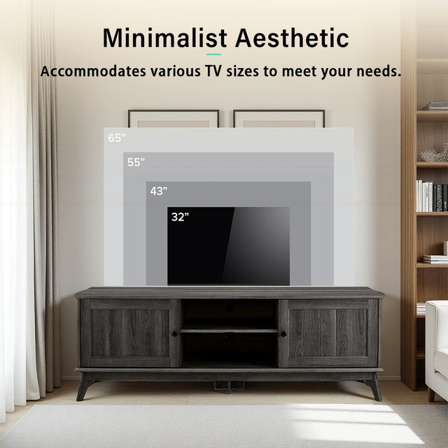 Alt view image 4 of 7 - TV Media Console Stand Entertainment Center, Accent Living Furniture, Smoke, MDF