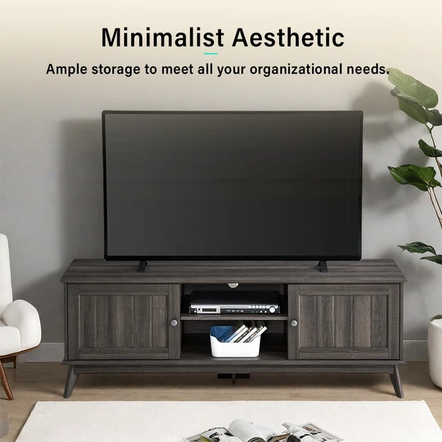 Alt view image 3 of 7 - TV Media Console Stand Entertainment Center, Accent Living Furniture, Smoke, MDF
